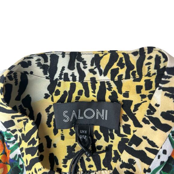 NWT Saloni Tyra Tiger Rosette Silk Multicolor Animal Print Belted Shirt Dress - Picture 7 of 12